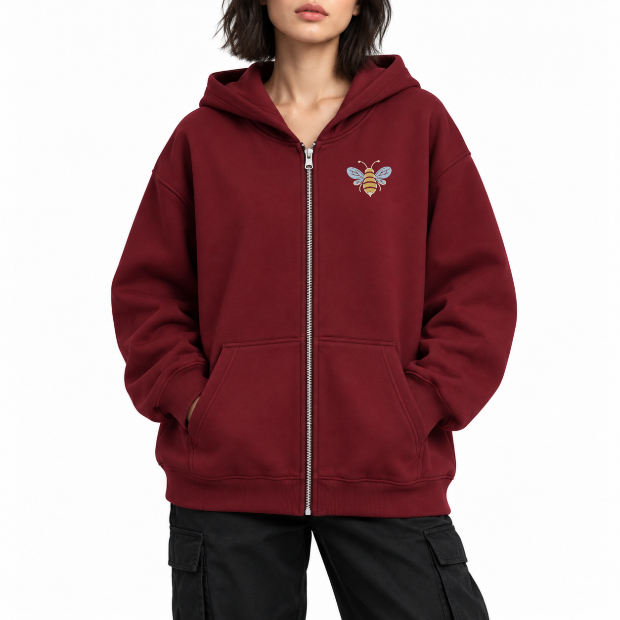Little Bee Zip Hoodie - Burgundy