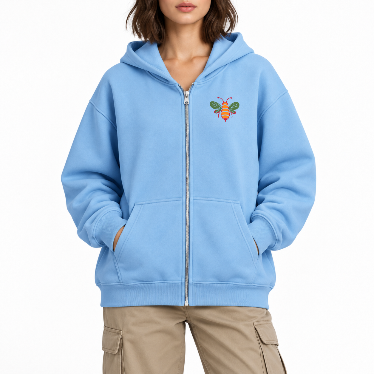 Little Bee Zip Hoodie - Sky Blue