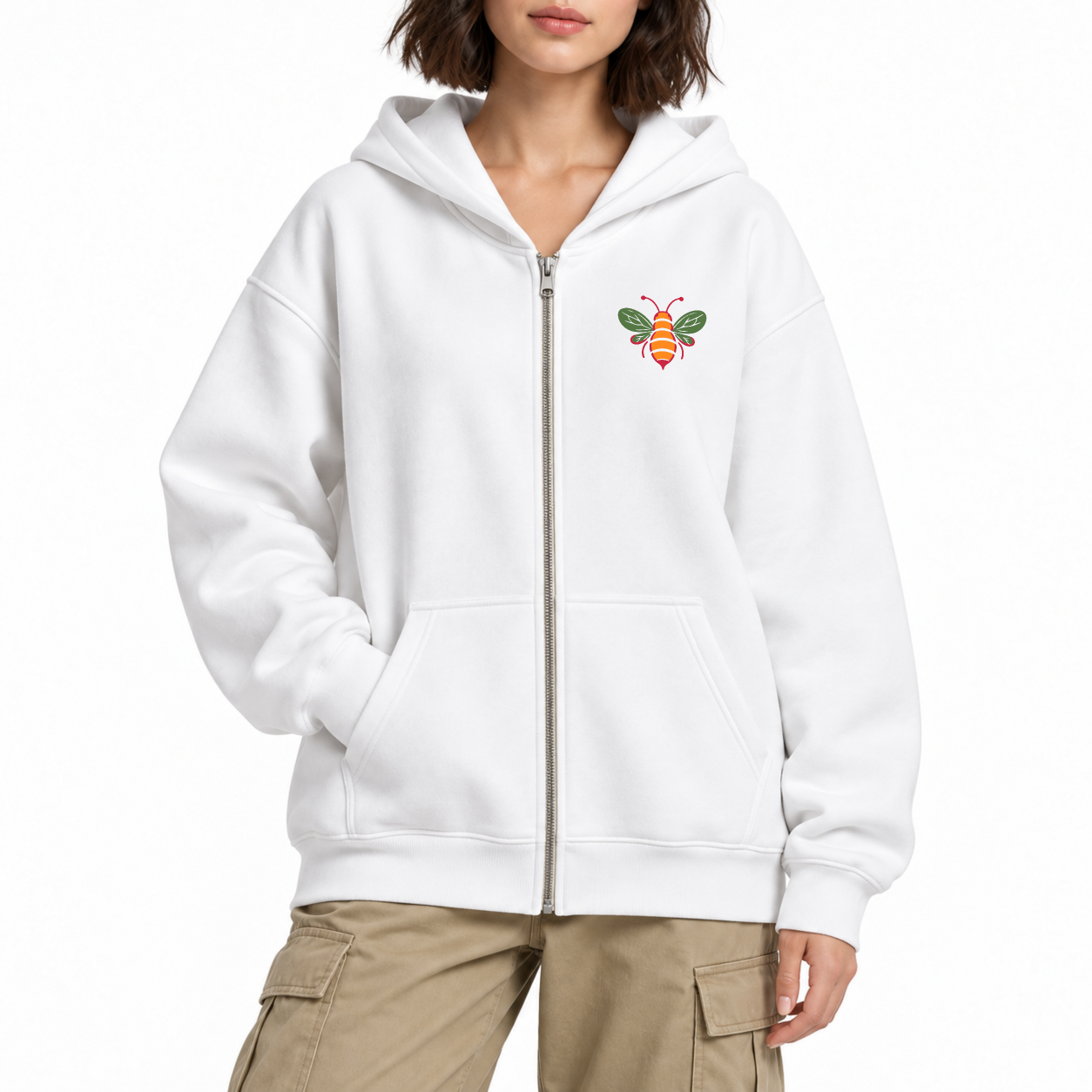 Little Bee Zip Hoodie - White