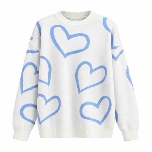 Little Hearts Sweater - Cream & Blue - front
