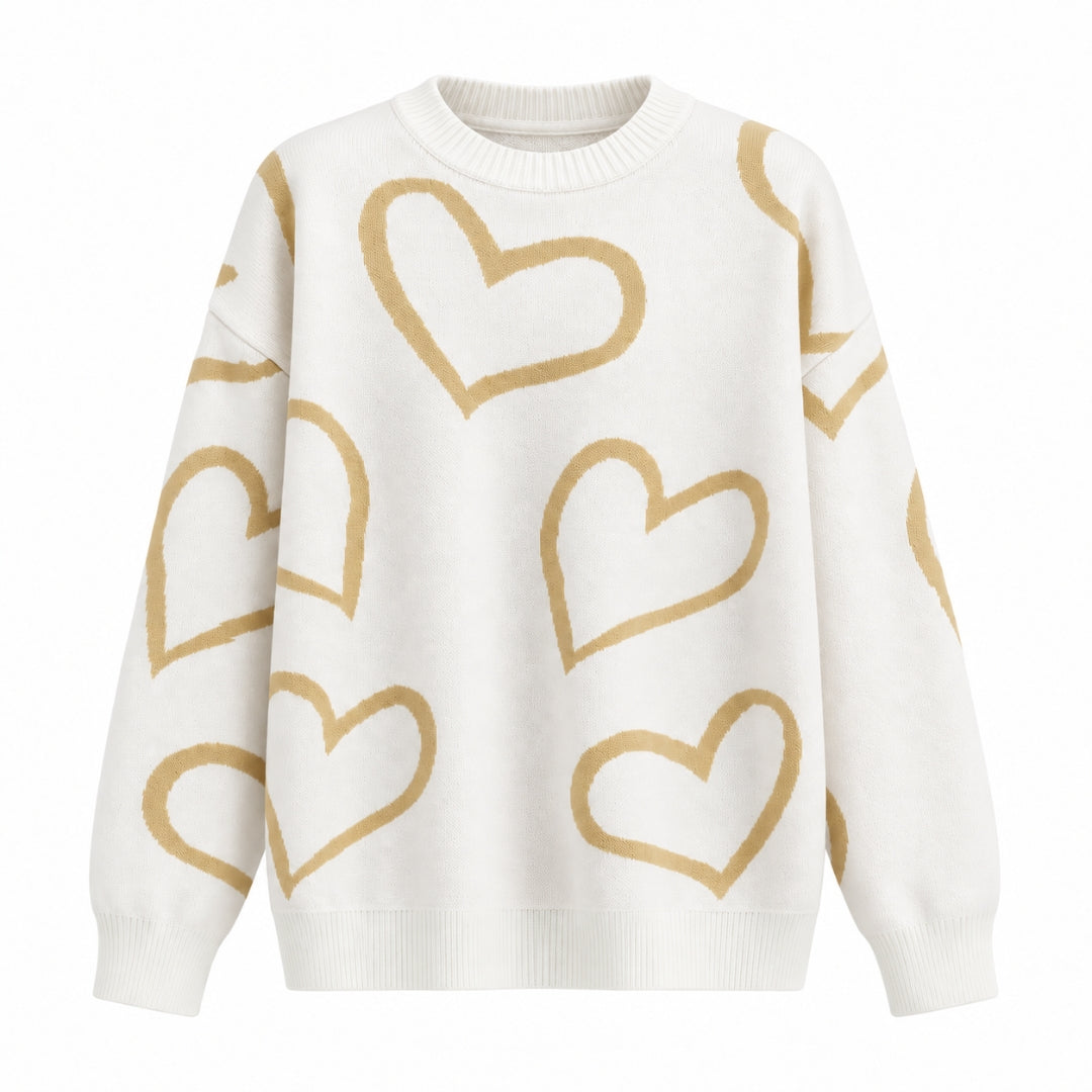 Little Hearts Sweater - Cream & Camel - front