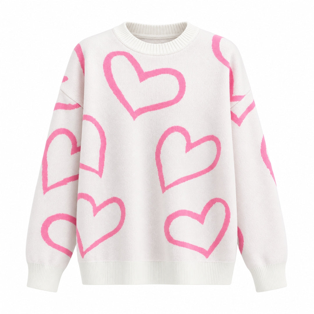 Little Hearts Sweater - Cream & Pink - front