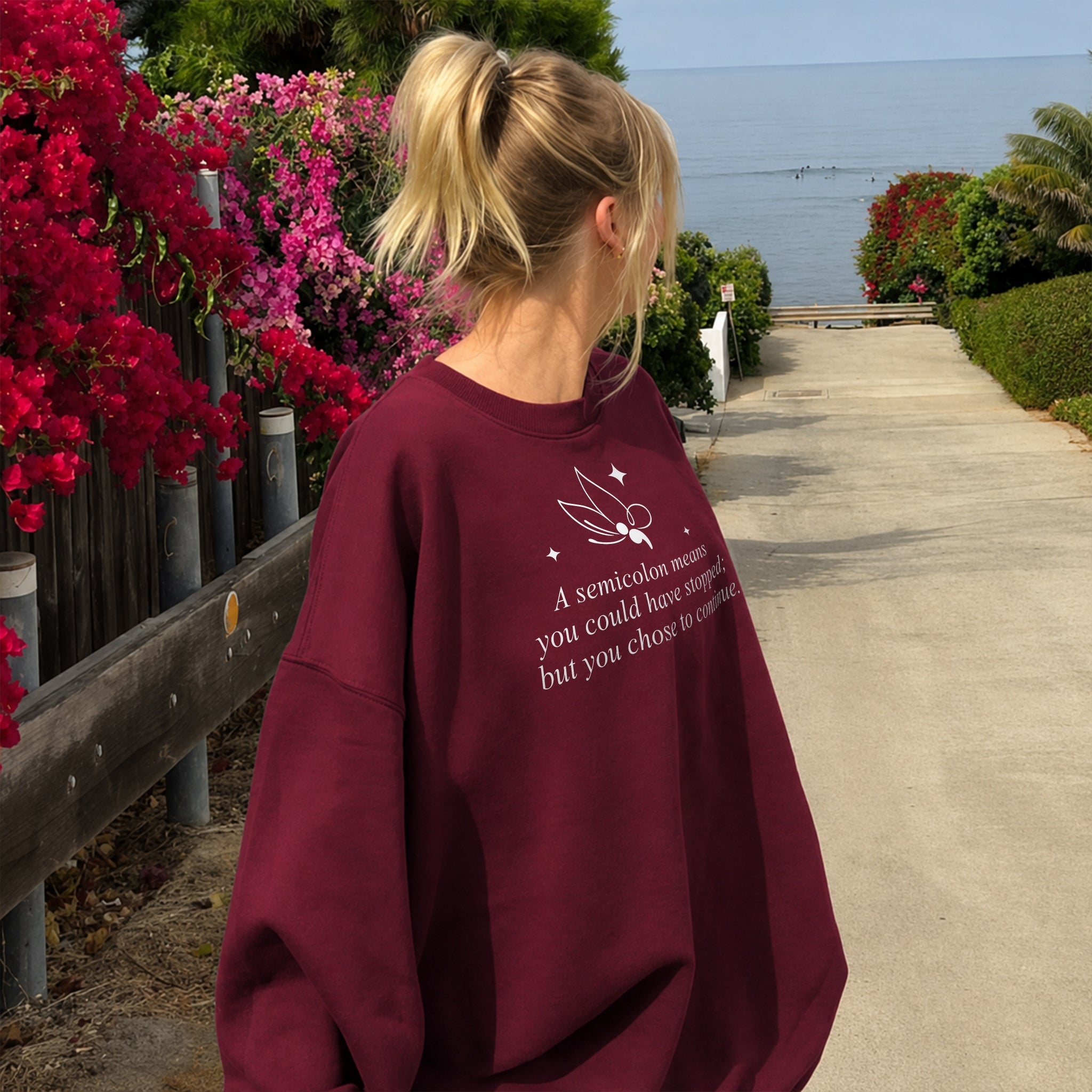 Semicolon Butterfly Sweater - Burgundy