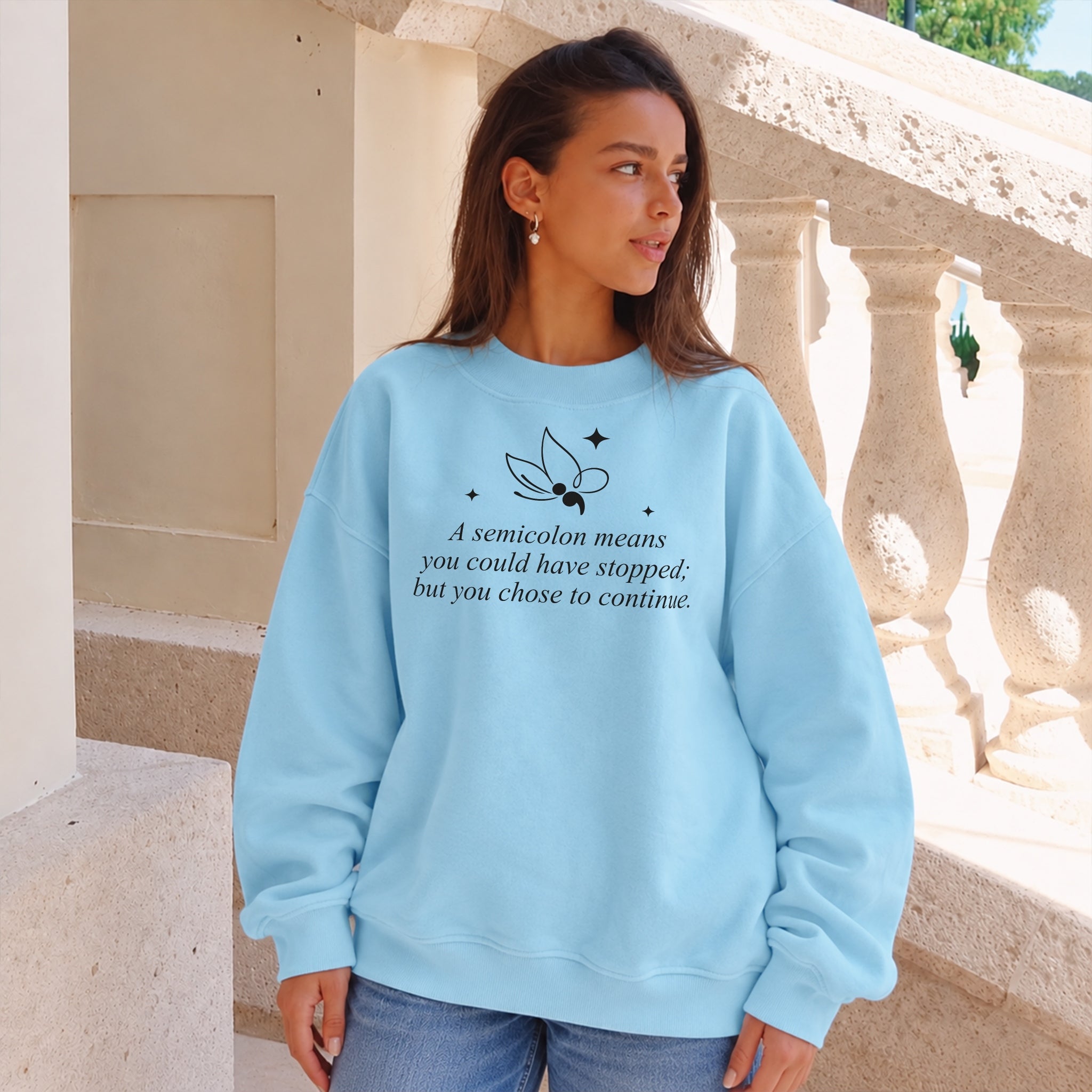 Semicolon Butterfly Sweater - Sky Blue