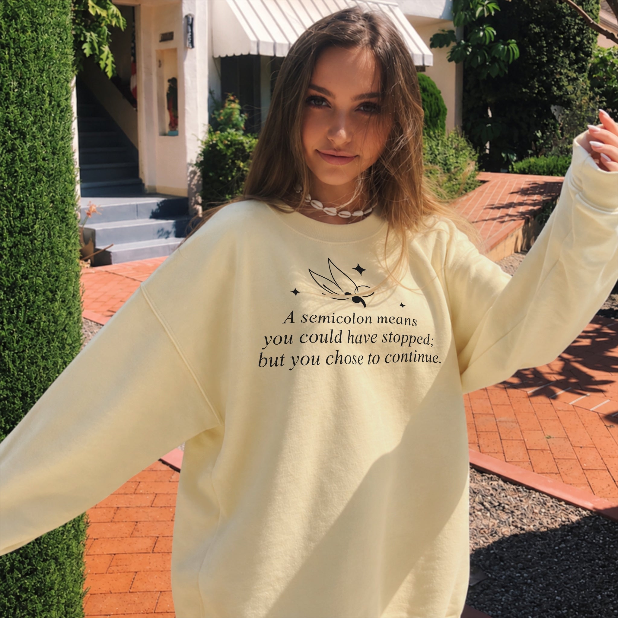 Semicolon Butterfly Sweater - Warm Sand