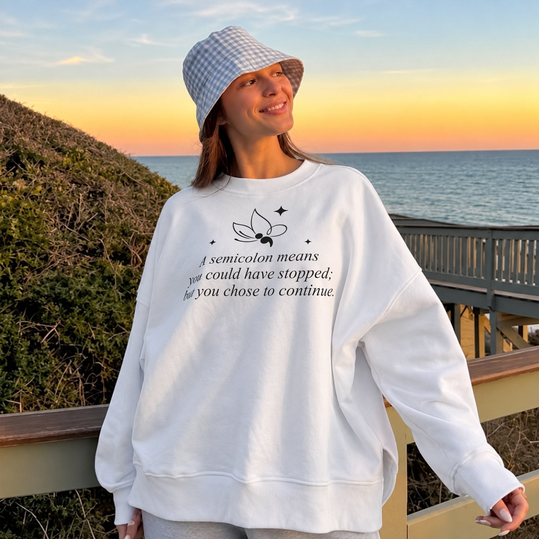 Semicolon Butterfly Sweater - White