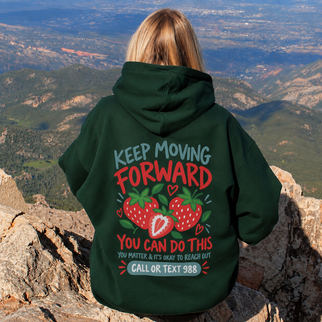 Strawberry Strong Hoodie - Forest Green