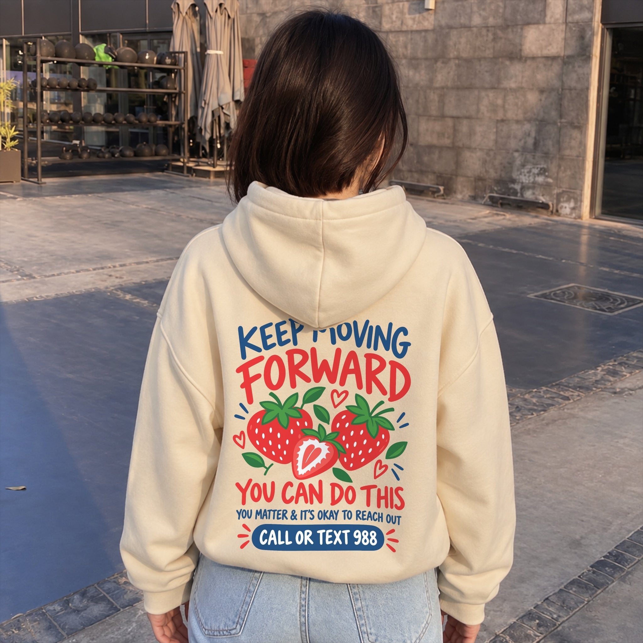 Strawberry Strong Hoodie - Warm Sand