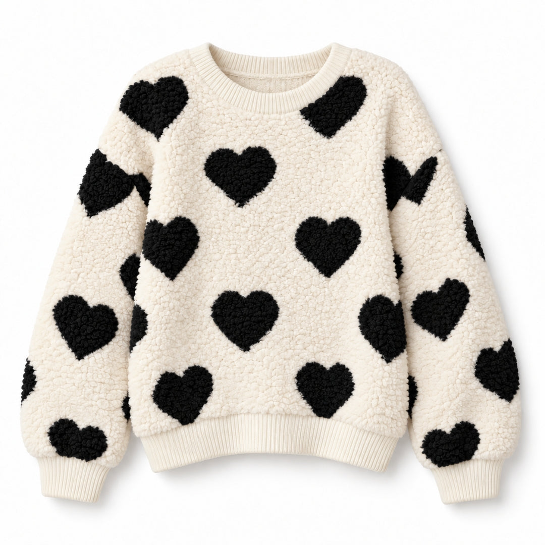 Teddy Heart Sweater - Cream & Black - front