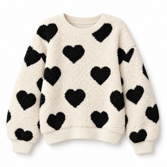 Teddy Heart Sweater - Cream & Black - front