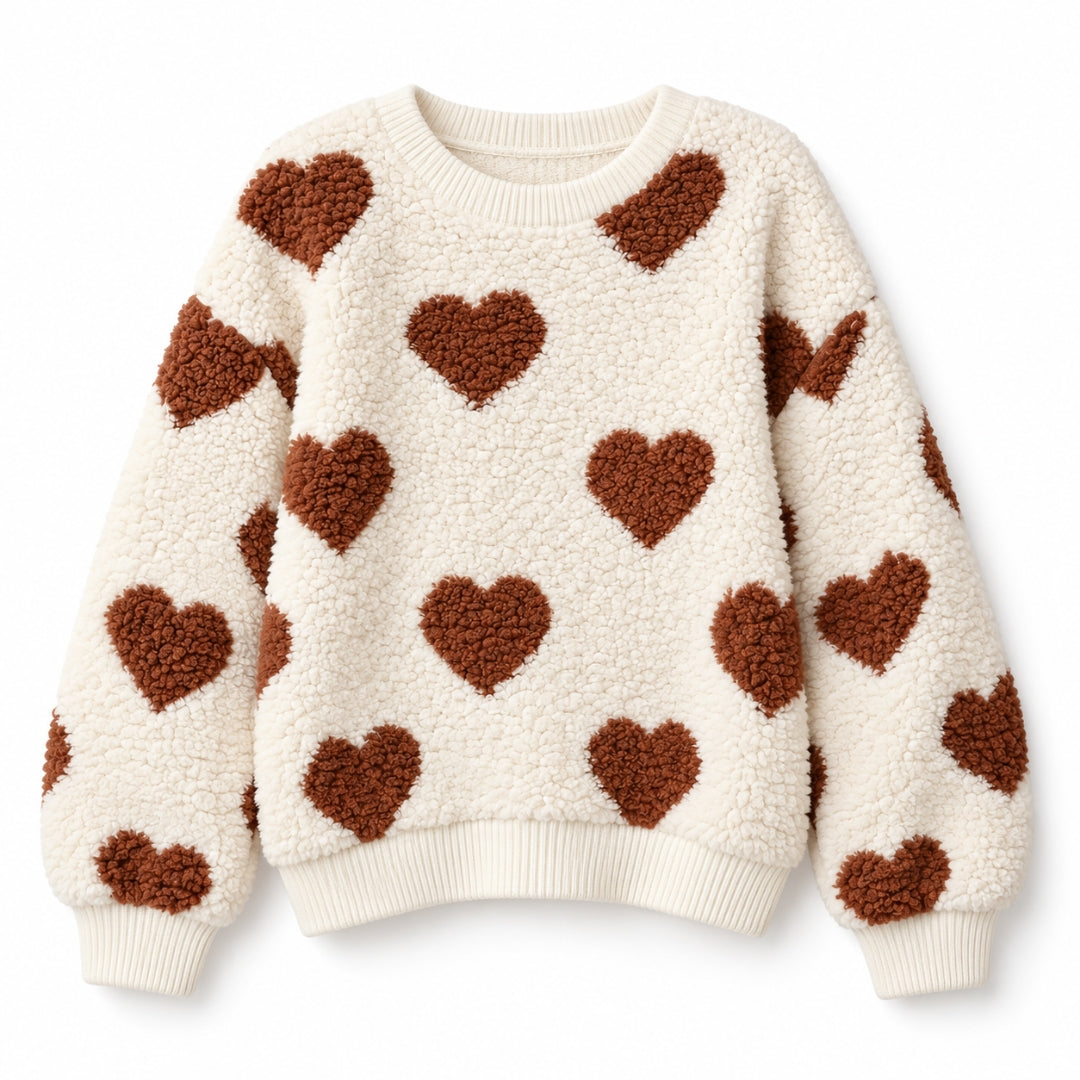 Teddy Heart Sweater - Cream & Cocoa - front