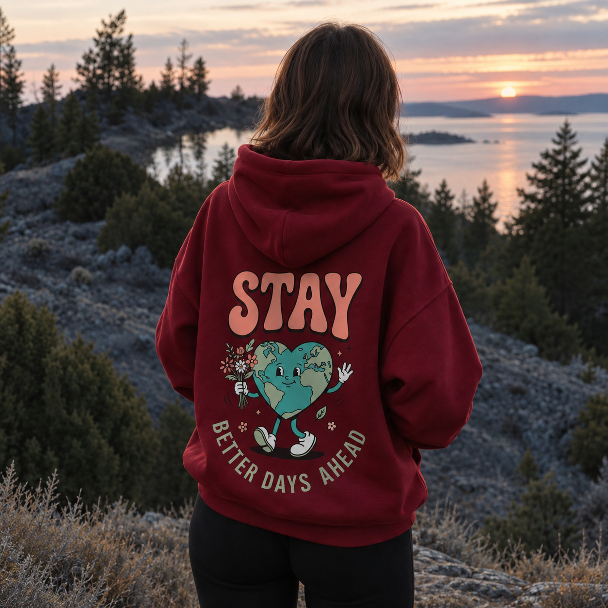 Worth Staying For Hoodie - Burgundy
