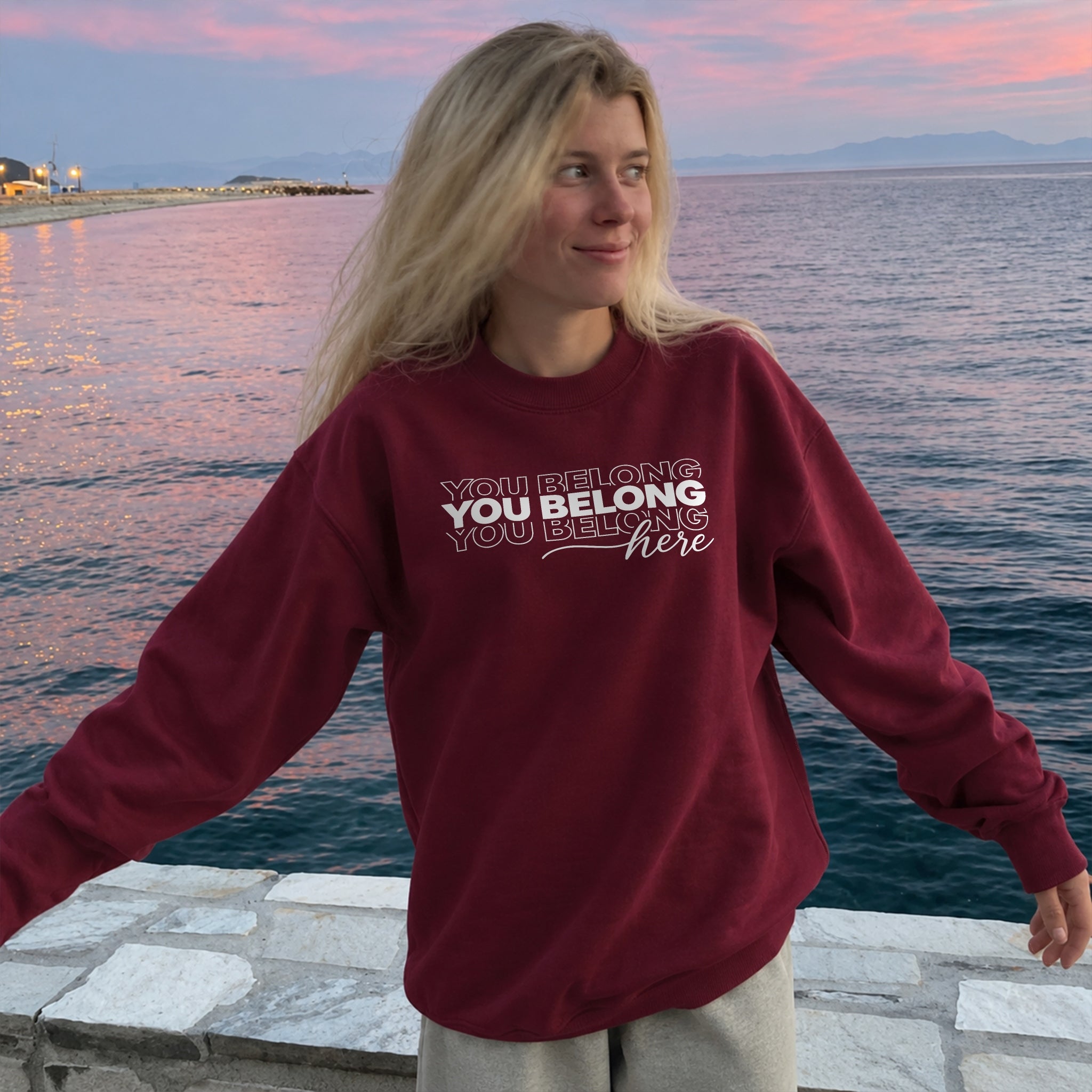 You Belong Here Sweater - Burgundy