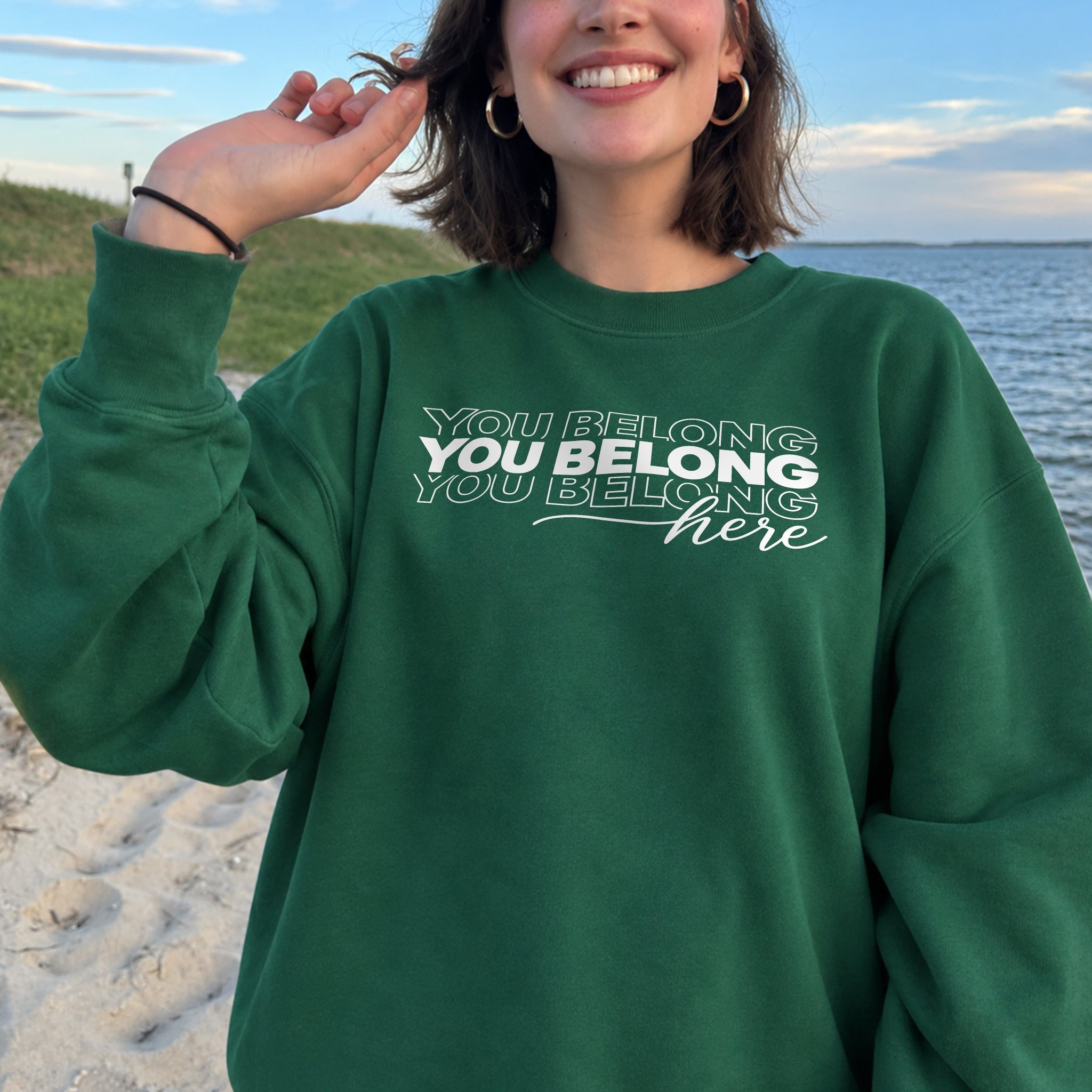 You Belong Here Sweater - Forest Green