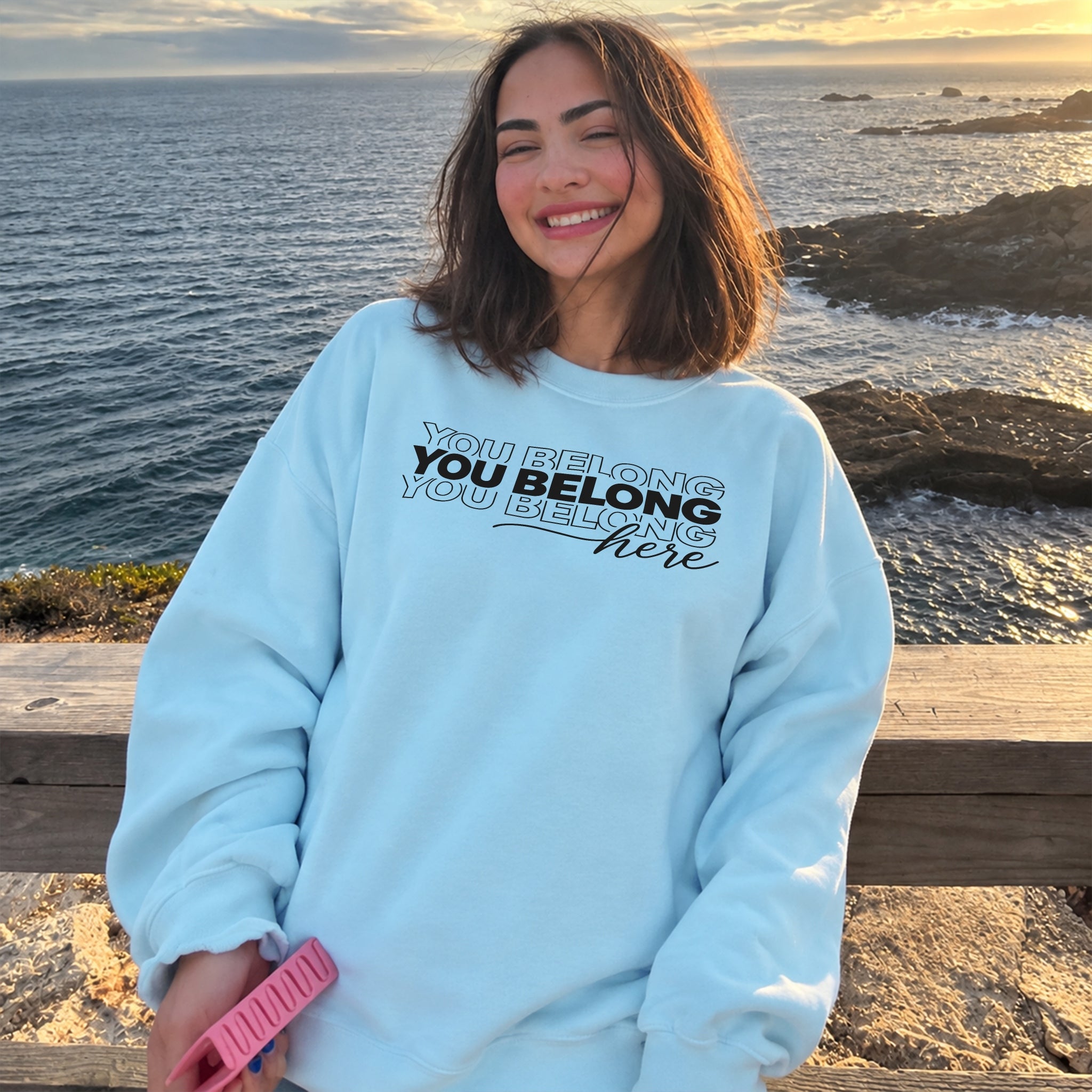 You Belong Here Sweater - Sky Blue